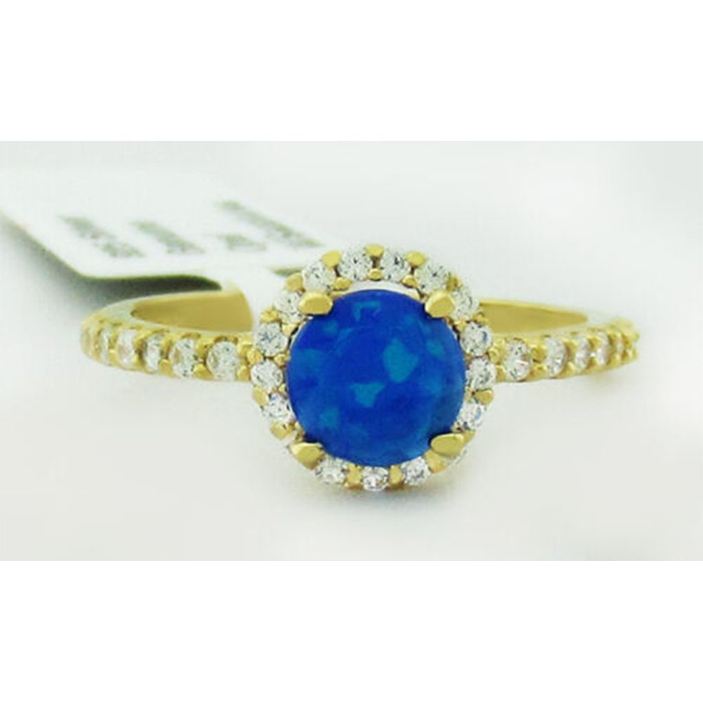 Genuine Opal & White Sapphire Ring .925 Sterling Silver